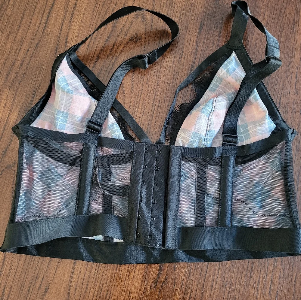 VICTORIA'S SECRET Very Sexy Red Black Plaid Sheer Back Bustier Bra Women's Small